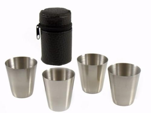 LK Trend & Style Schnapsbecher Trinkbecher Birdie Schnaps für Golfer Flachmann Becher Chrom mit Tasche (4 Becher, 30, milliliter)