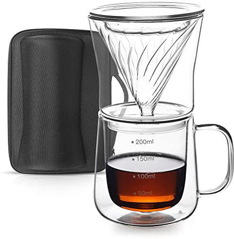 TaiLake Coffee Self Brewing Cup - Perfect for Single Serve Coffee - Experience the Art of One Cup Pour Over Coffee Maker(Vortex Filter Set)