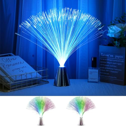 MODOAO Glasfaser-LED-Lampe, Farbwechsel, 2 Stück, 7 Farben, bunte Glasfaser-Laterne, batteriebetrieben, Stimmungsnachtlicht, Festivalatmosphärenlampe für Wohnzimmer, Badezimmer, Bar, Party