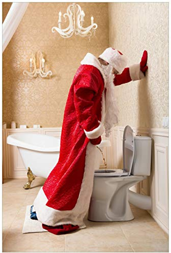 Wallario Poster - Weihnachtsmann Macht Pause und pinkelt auf edler Toilette in Premiumqualität, Größe: 61 x 91,5 cm (Maxiposter)