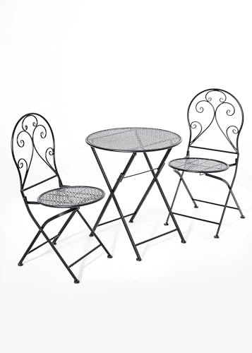 Wohnando 3tlg. Bistroset Balkonset Gartenmöbel klappbar Bistrotisch und Stühle, Metall, Balkon-Set Terrasse, Balkon, Core