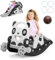 GYMAX Kids Rocking Horse, 5 in 1 Toddler Slide with Basketball Hoop & Ring Game, Indoor Rocking Toy Children Freestanding Slide for 1-5 Years Old Boys Girls (Black+Grey)