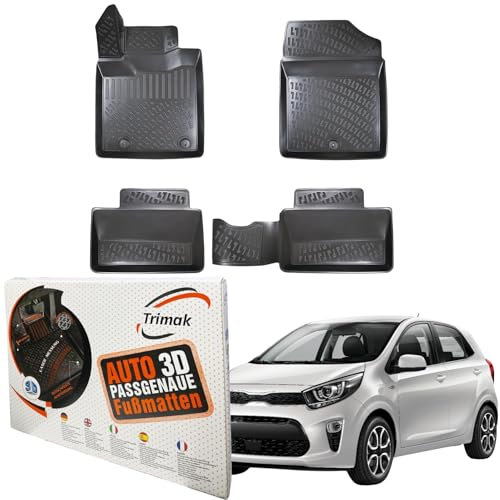 Trimak Passgenau 3D Fussmatten Auto Kompatibel mit Kia Picanto 3 Gen ab 2018 Auto Zubehör 1. und 2. Reihe Gummimatten Autos TPE Allwetter Geruchlos rutschfest Vorne & Hinten Schwarz