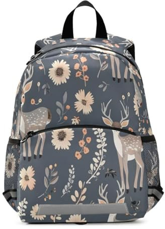 Kinder-Rucksack, Hirsch mit Blumen, Kindergarten-Schultasche für Kleinkinder, Mädchen, Jungen, mehrfarbig, M, Kinderrucksack