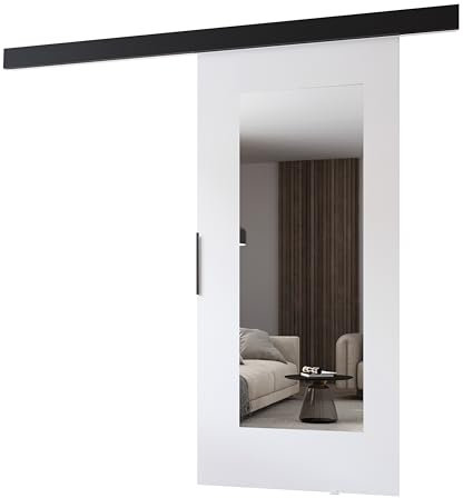 MINIO go for it - Schiebetüren 86 cm mit Spiegel, Schiebetür Zimmertür PRIM I, Schiebetürsystem für Zimmer, Dekorative Elemente, Wandmontage, Türe Innen - Weiss/Schwarz