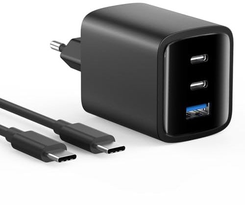 Caricatore USB C 70W, Alimentatore Rapido 3 Porte Caricabatterie Compatibile con MacBook Air Pro M1 M2 M3, iPad Pro Air Mini, iPhone 16/16 Plus/ 16 Pro Max/15, Galaxy, Pixel, con Cavo USB C 2M/6.6FT