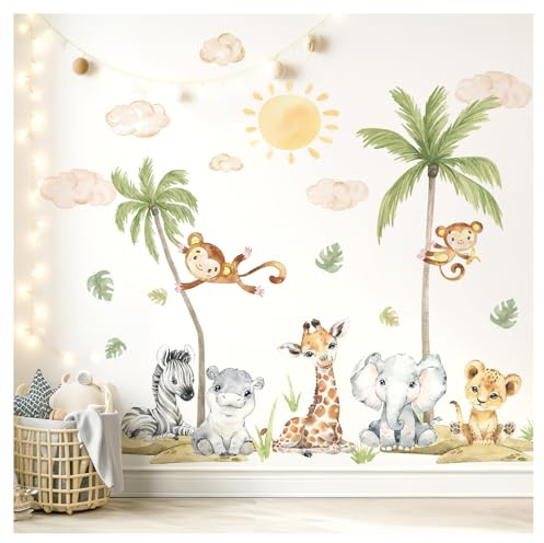 Little Deco XXL Wandsticker Baby Safari Tiere Wandtattoo Set Kinderzimmer Wandaufkleber Löwe Giraffe Elefant Babyzimmer Wanddeko DL5114-03