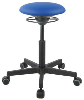 BALIMO ROLL - Sitztrainer - Bewegungshocker - Bürohocker - ergonomischer Sitzhocker - Hocker mit frei beweglicher Sitzfläche - Rücken-Trainer - Bewegungsstuhl - Gestell Schwarz (Kunstleder Blau)