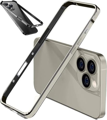 JASUBAI Aluminum Frame Metal Bumper Case for iPhone 16 Pro Max, Slim, Gray Titanium, Wireless Charging Compatible