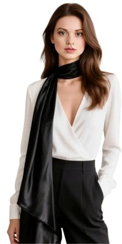 LA FERANI Damen Seidenschal 100% Seide schwarz Halstuch Seidentuch 180x90cm Uni Farbe für Anzug formelle Anlässe Stola Business Style Geschenk für Sie (Rein Schwarz)