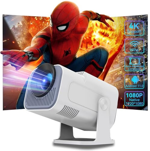 Mini Projector【Auto Keystone & Short Throw】Home Theater Projector 4K Full HD Supported, With WiFi 6, BT 5.2 and 11.0 Android OS, 180° Rotatable, Smart Projector for Phone/Tablet/PC/TV Stick/USB/Game