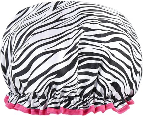 Shower Cap for Women, Waterproof Zebra Hair Cap, Reusable Large Shower Caps for Bathing, Cooking, and Spa, Machine Washable Disposable Shower Caps