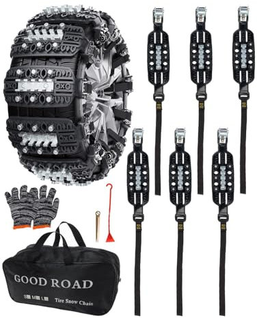 Fesuda Schneeketten für Auto/SUV/Pickup Trucks, verstellbare universelle Notfall-Schneeketten für Reifen, 8,7-11,1 Zoll, Kautschuk, klein, 6 Stück