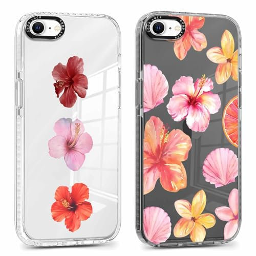 Phoona 2 packs Phone Case for iPhone 7/8 / SE 2020 / SE 2022 4,7'', Cute Clear Transparent Cover with Flower Pattern Aesthetics Design, Soft Shockproof Protective Bumper Slim Funda for Women Girls