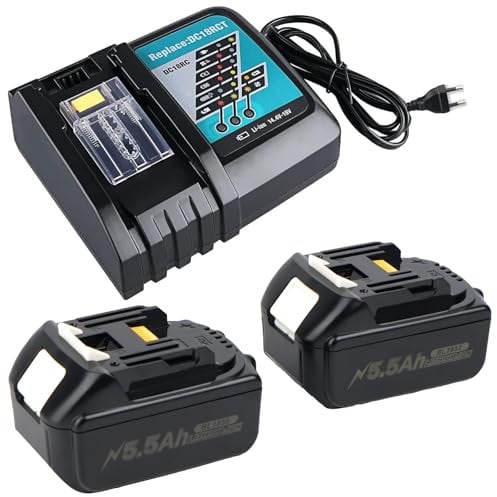 2X 18V 5.5Ah Ersatzakku-Set für Makita + DC18RC Ladegerät Hochleistungsakku mit 3A-Schnellladegerät für BL1860B, BL1850, BL1840B, BL1830B, LXT400, 194205-3, 194309-1