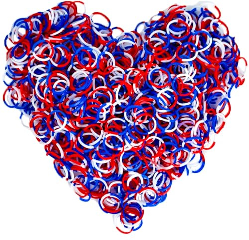 Yowamho Loom Rubber Band Refill, White & Red & Dark Blue 900 Pcs. | Children's Hair Ties, Elastic, Colorful Colors, DIY Activities, Friendship Bracelet.