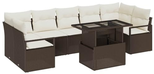 vidaXL Garten-Sofa-Set 8 pcs Braun und Creme 100 x 55 x 73 cm, Garten und Terrasse, modernes Lounge-Set, UV-beständig, abnehmbare Kissen, Rattan Sofa, für draußen