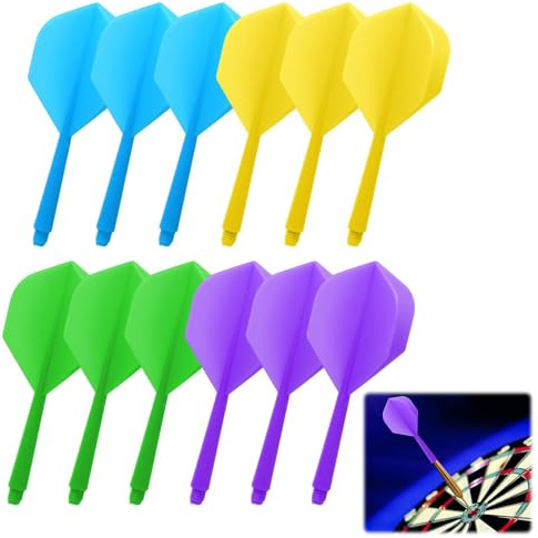 Dart-Flights, Standard-Flights und Stiel-Set, professionelles Anti-Falling, langlebiges Dartzubehör, personalisierbar, grün, blau, gelb, lila, 12 Stück