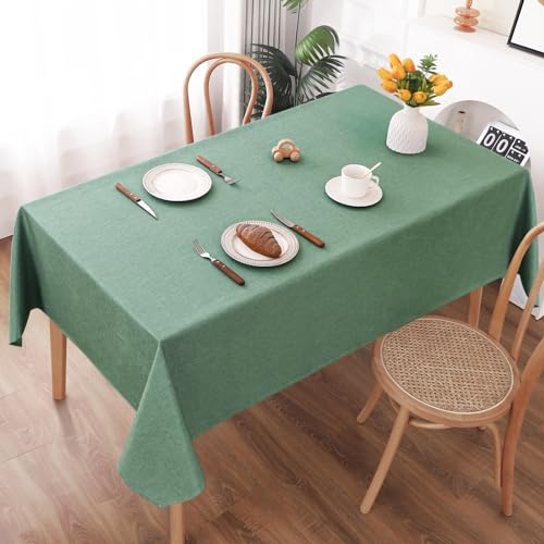 AooHome Tischdecke Abwaschbar, Grün Tischdecken 140x260cm Leinen-Optik Tischtuch aus Polyester Wasserabweisend mit Lotuseffekt, Dauerhaft Kratzfest für Wohnzimmer, Esszimmer, Balkon, Garten