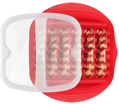 Jiakalamo Microwave Bacon Cooker,Mikrowellen-Speckschale mit Spritzschutzdeckel,Backen nur mittlere oder niedrigere Temperaturen in der Mikrowelle,Macht knusprigen in Wenigen Minuten