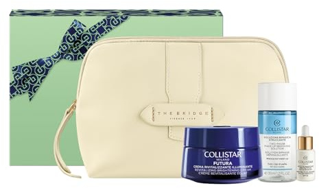 Collistar Futura Geschenkset mit Revitalisierender & Aufhellender Creme 50ml + Zweiphasen-Make-up-Entferner Augen-Lippen 35ml + Gocce Magiche SPF50 5ml + The Bridge Pochette