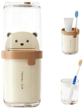BelleFlair Étui de Voyage Mignon et Respirant pour Brosse à Dents, avec Presse-Dentifrice Ours, gobelet Portable pour Bain de Bouche, gobelet Grande capacité pour Brosse à Dents, Essent (Three Cups)