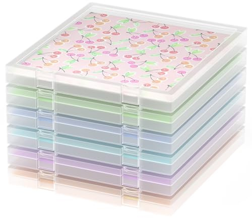 CraftGenes 12x12 Scrapbook Paper Storage Box, 6 Pack | Clear PP; 13.58 x 12.4 x 1.1 in; Integrated U-Latch; Fits Cardstock, Vinyl Sheets, Stickers and Die Cuts