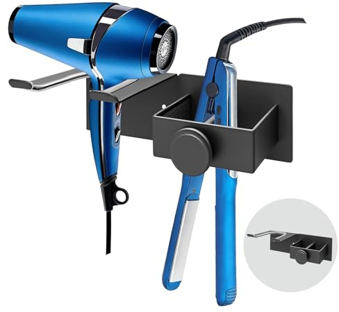 LURICO Porta Asciugacapelli e Piastra per Capelli Senza Foratura, Supporto da Parete Autoadesivo, Porta Phon per Bagno, Porta Phone Bagno da Muro, Camera da Letto, Barbiere, Nero