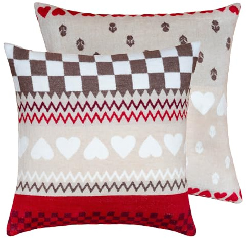 ESPiCO Kissenhülle 50x50 cm – Landhausstil Dekokissenbezug Herz Karo kariert, Wendeoptik rot/Taupe, Oeko-TEX Standard 100, Sofakissen Deko