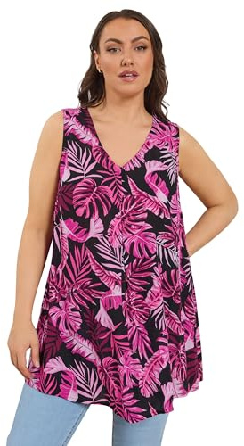 Yours Curve Pink Palm Leaf Vest Top - Women's - Plus Size Curve