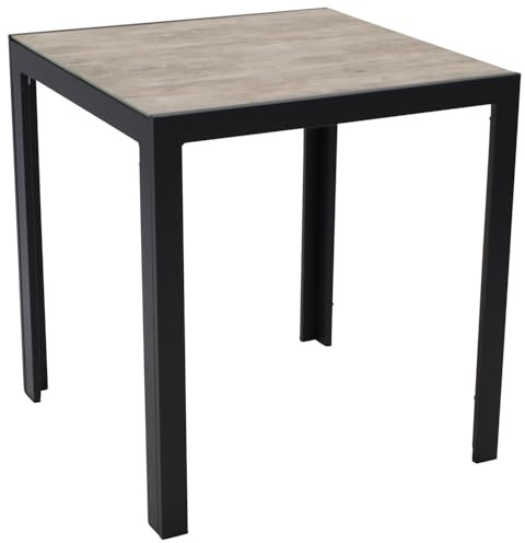 DEGAMO Bistrotisch Gartentisch Roma 70x70cm, Aluminium anthrazit + Glas Keramikoptik naturfarben, Outdoor