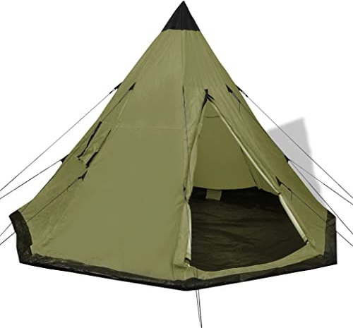 Tente tipi pour 4 personnes, vert armée, imperméable, avec fenêtres moustiquaires, tente d'extérieur légère pour festivals, randonnée, jardin, 365 x 365 x 250 cm