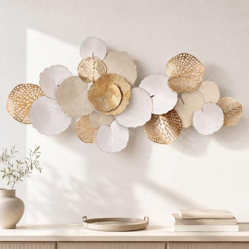 Generisch Groß Wanddeko Wohnzimmer,3D Lotusblatt Pflanzen Wanddeko Metall | Wird mit Schraubenzubehör Geliefert,3D Metallene Wanddeko für Schlafzimmer,Esszimmer,Flur,Büro,Arbeitszimmer - 150CM