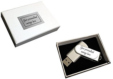 Personalised Name or Message Silver or Pink or Blue USB 8GB Flash Drive For Photos Documents etc In White Presentation Gift Box (Silver)