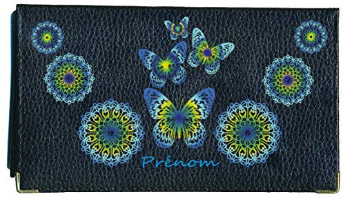 Syl'la Fantaisie Porte chéquier Porte Carte en Cuir Noir pour Femme (Papillon Bleu Vert)
