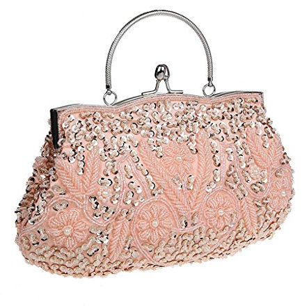 HONGCI Glitter Fashion Beaded Sequin Pearl Clutch Bag for Women - Vintage Beaded Evening Bag, Bridal Bag, Clutch Bags for Wedding, Party (Peach)