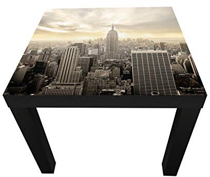 wandmotiv24 Beistelltisch New York Skyline View Schwarz - Matt Kleiner Tisch als Deko, Holz-Tisch, Tischplatte Bedruckt, Couchtisch, Gartentisch, Kunstdruck M0221