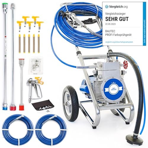 BAUTEC Profi Farbsprühgerät All-in-One Lackiergerät + Oberbehälter » Airless Paint Farbspritzgerät Spritzgerät