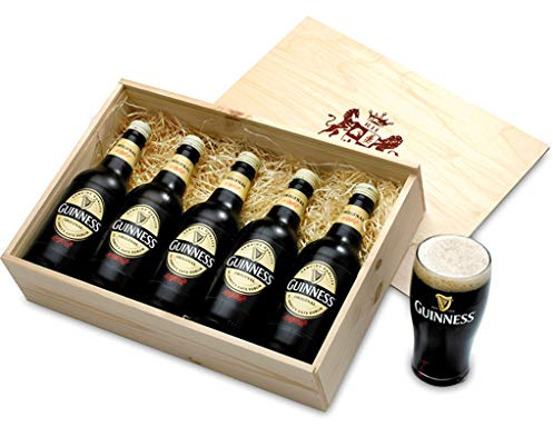 Five Bottle Guinness Selection Hamper - Luxury Stout Gift Box with Five Draught Bottles in Wooden Crate with Sliding Lid - Guinness Gift Set for Him, from Regency Hampers