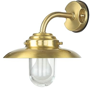 Licht-Erlebnisse Wandleuchte Messing Glas IP64 Garten Balkon Haustür T:26 cm E27 max. 18W Laterne wetterfest Maritime Outdoor Wandlampe KAVALA