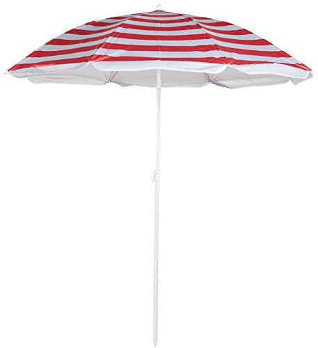 Unibos 1.7m Garden Beach Patio Tilting Tilt Umbrella Parasol Sun Shade Protection UPF40 Red-White Strip
