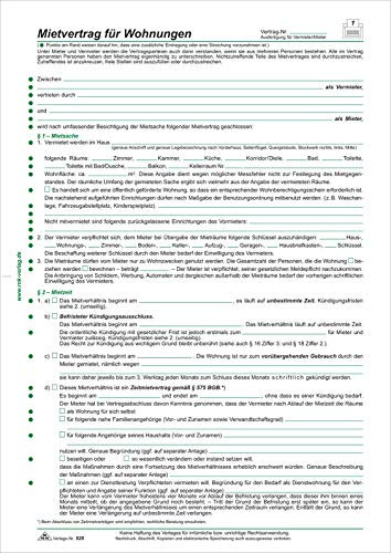 RNK 525 Vertragsformular Mietvertrag für Wohnungen, DIN A4 (2 Stück)