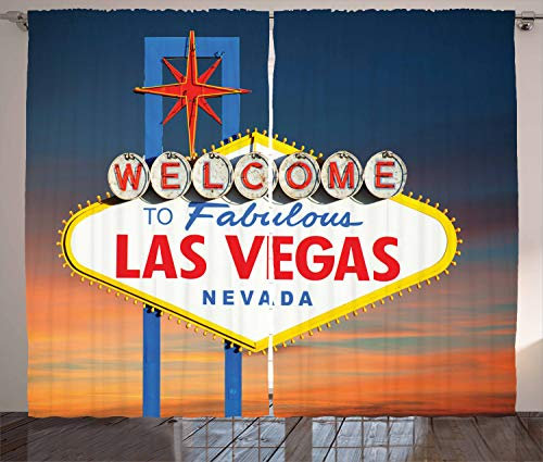 ABAKUHAUS Vereinigte Staaten von Amerika Rustikaler Gardine, Fabulous Las Vegas Nevada, Schlafzimmer Kräuselband Vorhang mit Schlaufen und Haken, 280 x 225 cm, Blau Tan