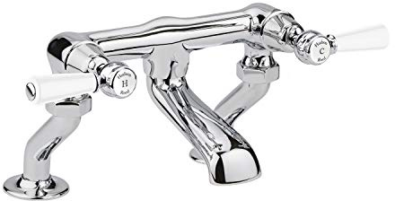 Old London BC303DL Topaz | Traditional Bathroom Deck Mounted Bath Filler with Lever Handles and Domed Collars, 175mm x 338mm, Chrome/White