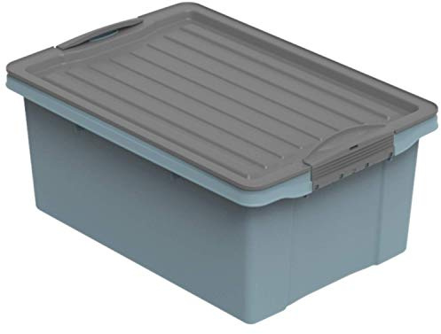 Rotho Compact Aufbewahrungsbox 13l mit Deckel, Kunststoff (PP recycelt) BPA-frei, blau/anthrazit, A4/13l (39,5 x 27,5 x 18,0 cm)