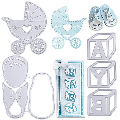 VINFUTUR 3er Set Stanzschablonen Baby Set, Kinderwagen Stanzschablonen Prägeschablonen Stanzformen für Geburt, Taufe DIY Karte Sammelalbum Scrapbooking Deko Cutting Dies