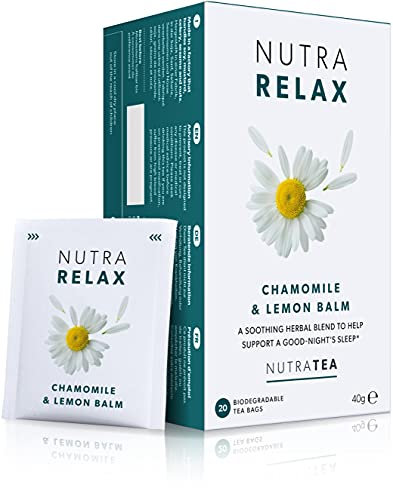 Nutra Tea NUTRARELAX - Night Time Tea For Sleep And Calm | Relaxing Tea Blend Including Chamomile, Passionflower & Lemon Balm - 120 Individual Wrapped Bags - Herbal Infusion (6 Pack)