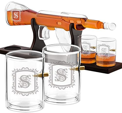 Maverton Whisky Dekanter mit Gravur 800 ml + 4er Whiskygläser Set - personalisiertes Whiskey Dekanter Set für Whisky Genießer - Whiskey Karaffe für Männer - Initiale