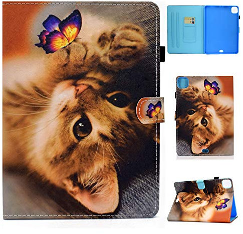 Bspring Étui pour iPad Pro 11 2020/2018(Modèle: A2228 A2068 A2230 A2231 A1980 A2013 A1934 A1979) Coque Housse Case de Protection/Design Couverture de Cahier,Chat
