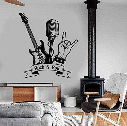 Wall Stickers Rock N Roll Wall Decal Music Rock Guitar Microphone Bar Music Room Interior Decor Vinyl Wall Sticker Mural Art Cool 57X62Cm